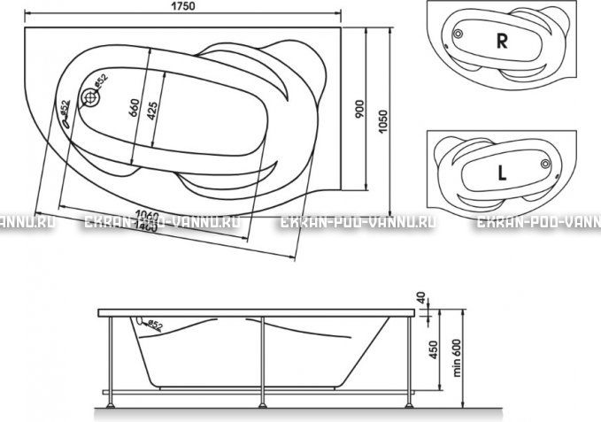 Акриловая ванна Relisan Liliya 175x90 – купить по цене 24570 руб. в интернет-магазине в городе Йошкар-Ола картинка 3