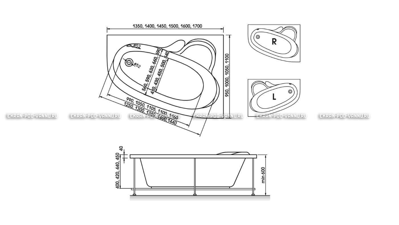 Акриловая ванна Relisan Ariadna 150x110 – купить по цене 24690 руб. в интернет-магазине в городе Йошкар-Ола картинка 10