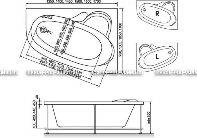 Акриловая ванна Relisan Ariadna 150x110 – купить по цене 24690 руб. в интернет-магазине в городе Йошкар-Ола картинка 3