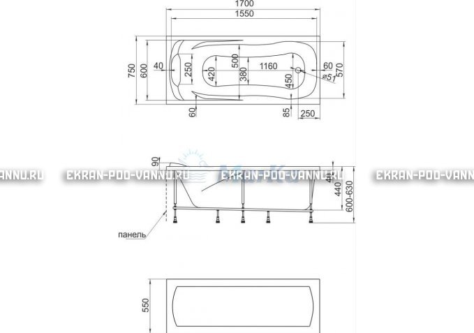Акриловая ванна 1MarKa Calypso 170x75 – купить по цене 13950 руб. в интернет-магазине в городе Йошкар-Ола картинка 7