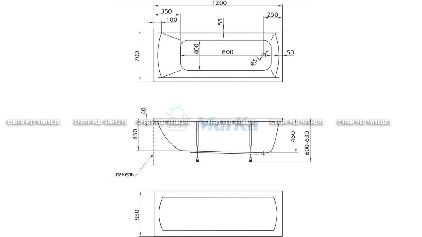 Акриловая ванна 1MarKa Modern 120x70 – купить по цене 7600 руб. в интернет-магазине в городе Йошкар-Ола картинка 13