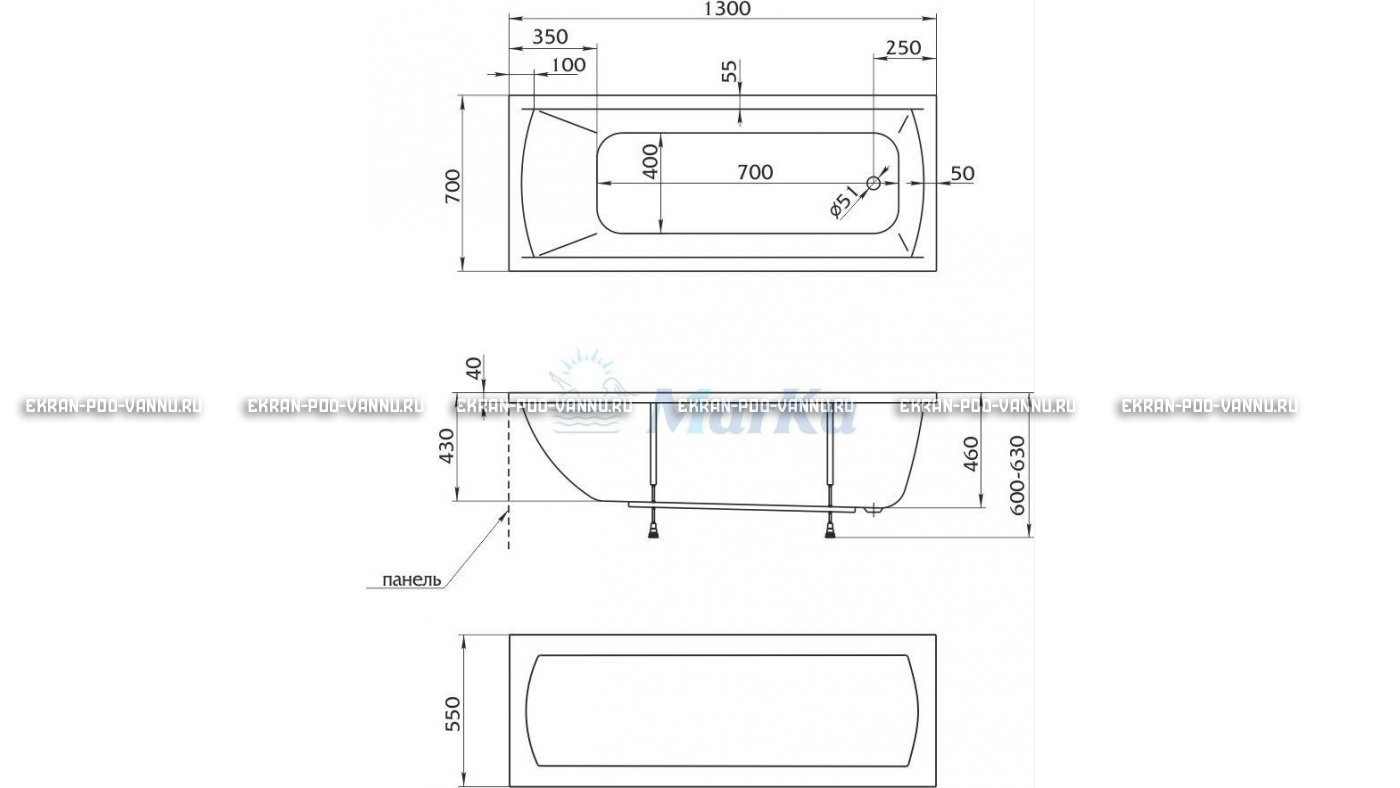 Акриловая ванна 1MarKa Modern 130x70 – купить по цене 8620 руб. в интернет-магазине в городе Йошкар-Ола картинка 16