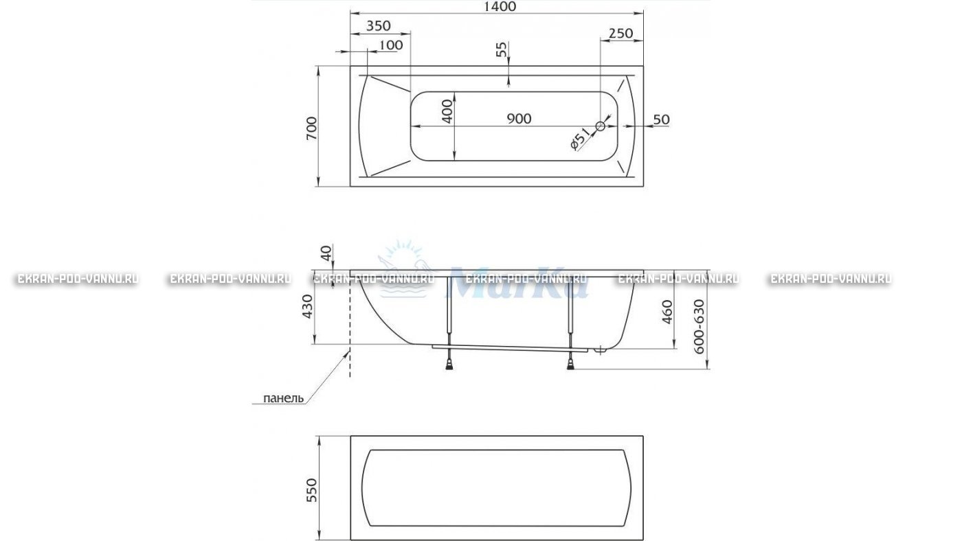 Акриловая ванна 1MarKa Modern 140x70 – купить по цене 8910 руб. в интернет-магазине в городе Йошкар-Ола картинка 16