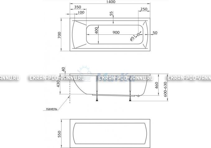Акриловая ванна 1MarKa Modern 140x70 – купить по цене 8910 руб. в интернет-магазине в городе Йошкар-Ола картинка 5
