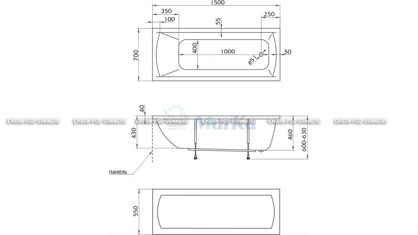 Акриловая ванна 1MarKa Modern 150x70 – купить по цене 9210 руб. в интернет-магазине в городе Йошкар-Ола картинка 13