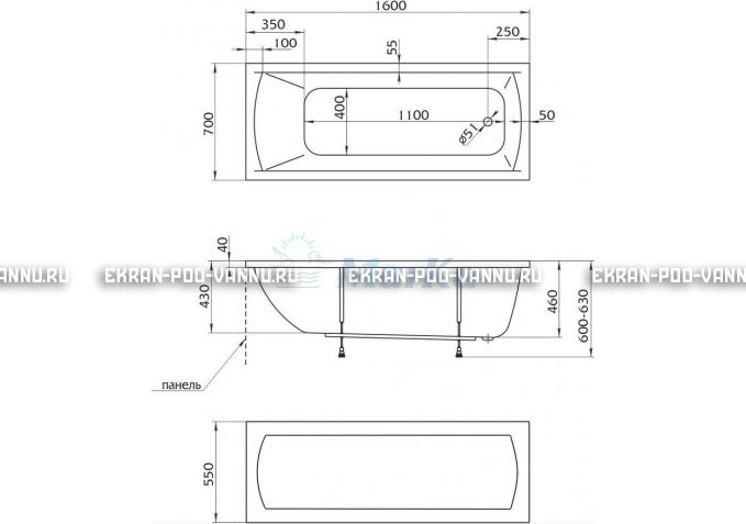 Акриловая ванна 1MarKa Modern 160x70 – купить по цене 9410 руб. в интернет-магазине в городе Йошкар-Ола картинка 5