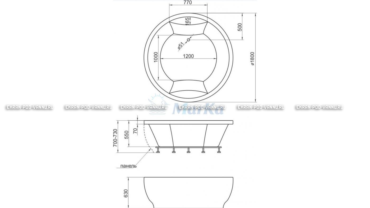 Акриловая ванна 1MarKa Omega 180x180  – купить по цене 42450 руб. в интернет-магазине в городе Йошкар-Ола картинка 13