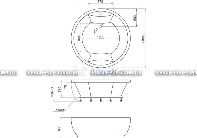 Акриловая ванна 1MarKa Omega 180x180  – купить по цене 42450 руб. в интернет-магазине в городе Йошкар-Ола картинка 4