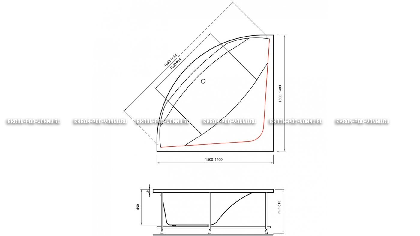 Акриловая ванна Vayer Boomerang 140x140 – купить по цене 53070 руб. в интернет-магазине в городе Йошкар-Ола картинка 15