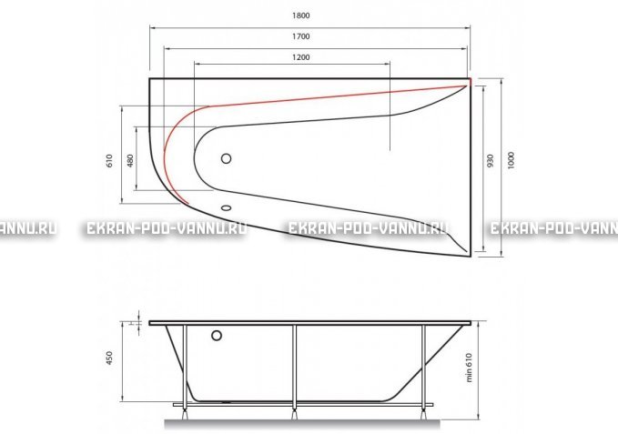 Акриловая ванна Vayer Boomerang 180x100 – купить по цене 53030 руб. в интернет-магазине в городе Йошкар-Ола картинка 2