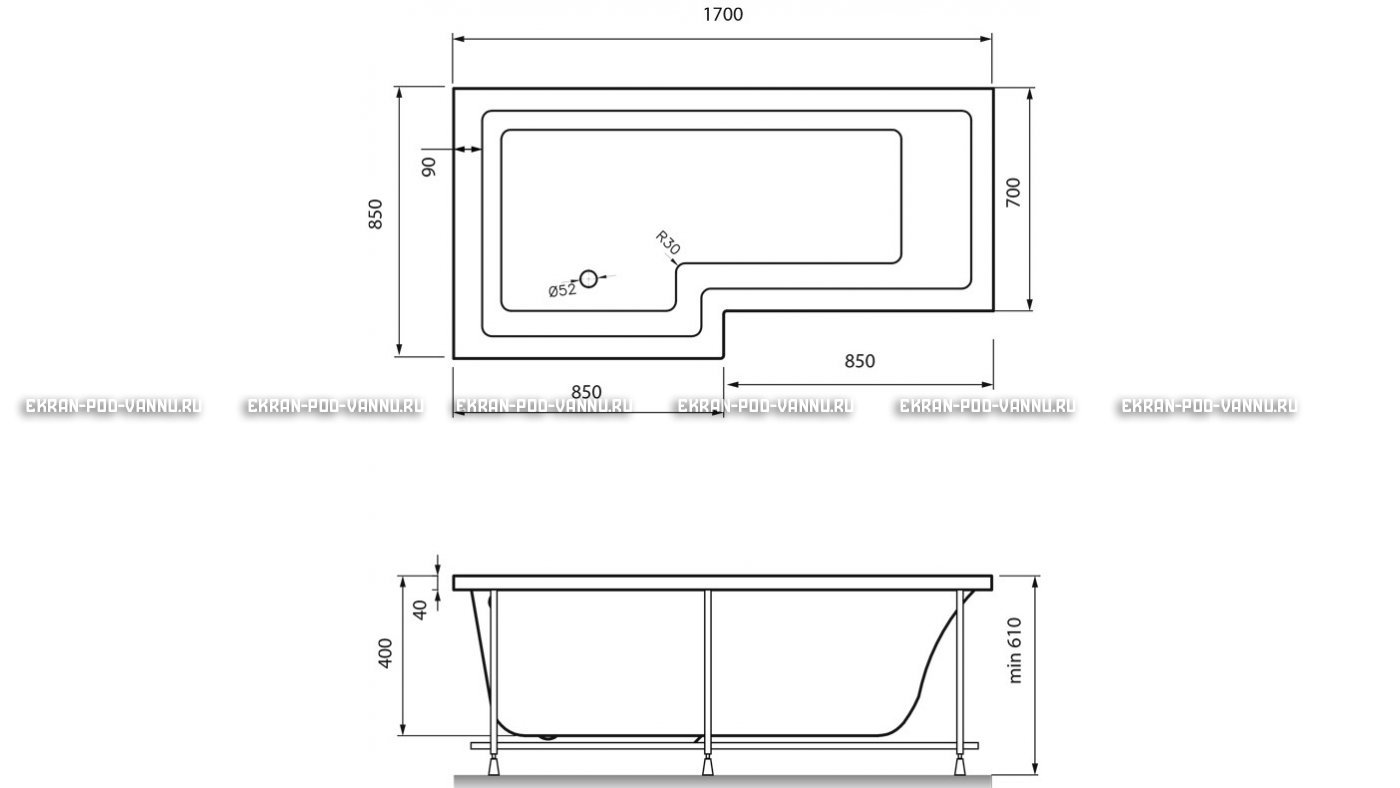 Акриловая ванна Vayer Options 170х70/85 – купить по цене 24110 руб. в интернет-магазине в городе Йошкар-Ола картинка 13