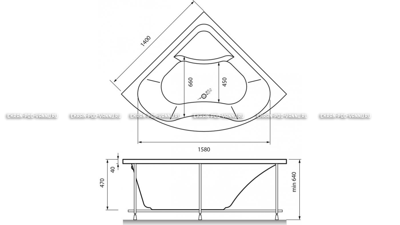 Акриловая ванна Vayer Persefona 140x140 – купить по цене 25230 руб. в интернет-магазине в городе Йошкар-Ола картинка 15